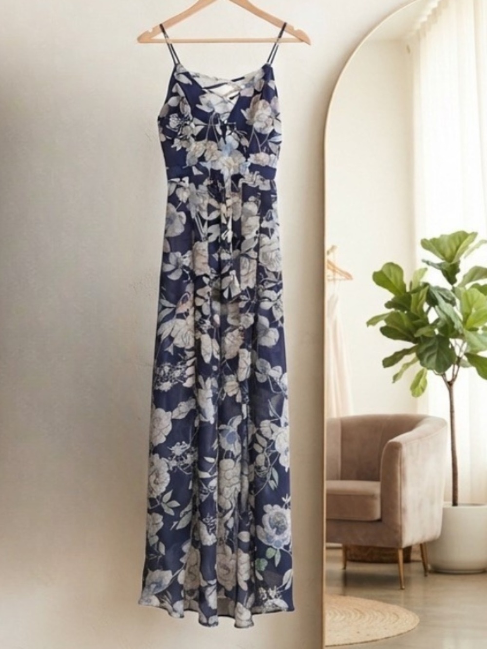 Blue Floral High-Low Flowy Romper (M) - Picture 2 of 6